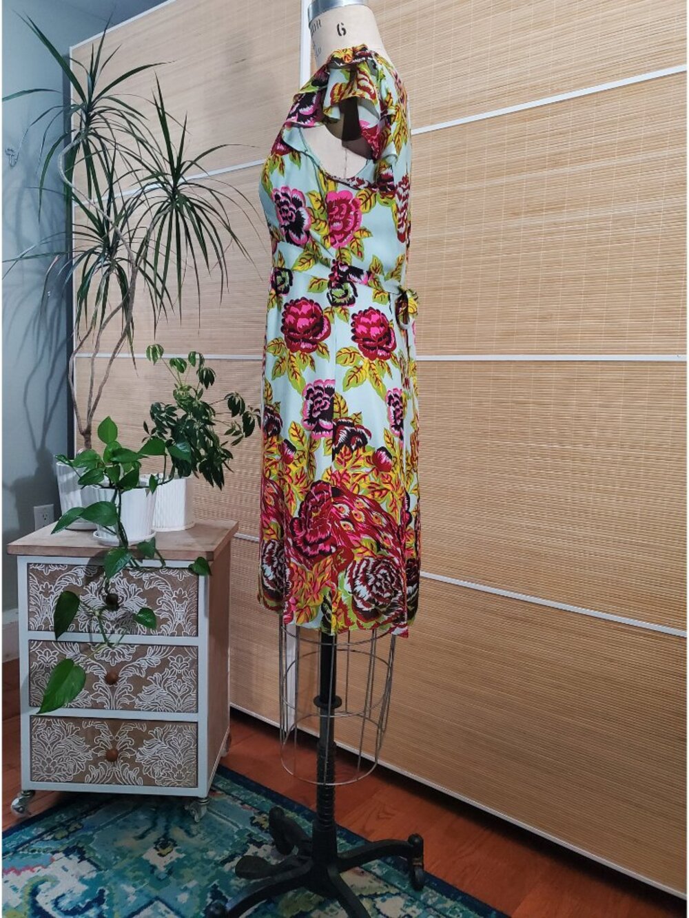 Pre-Loved Vintage Nanette Lepore Aqua Floral Cha Cha Mini Dress size 6 - Picture 2 of 13